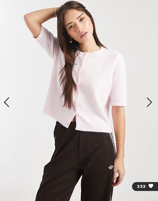 Vero Moda round neck knitted short sleeve cardigan in pink-a-boo