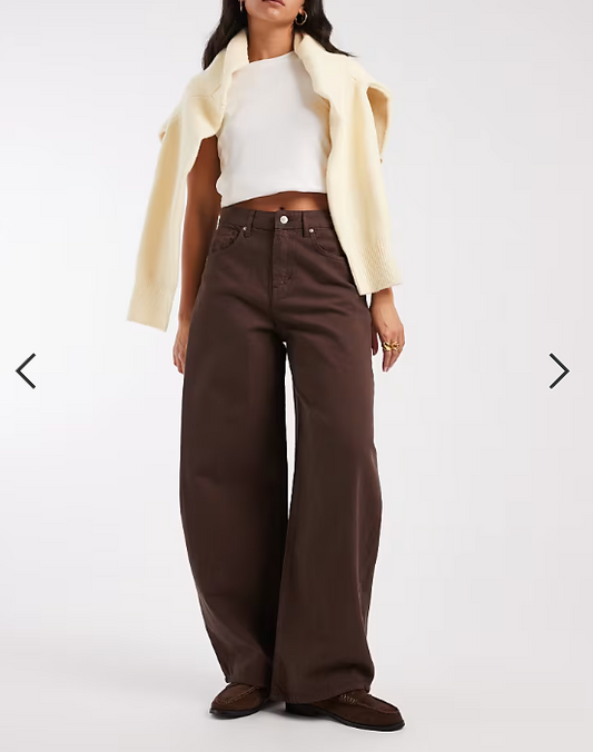 ONLY Taylor high waist barrel jeans in dark brown denim