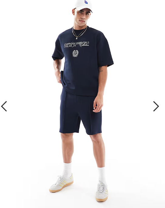 ASOS DESIGN super heavyweight boxy oversized t-shirt with text embroidery in navy texture