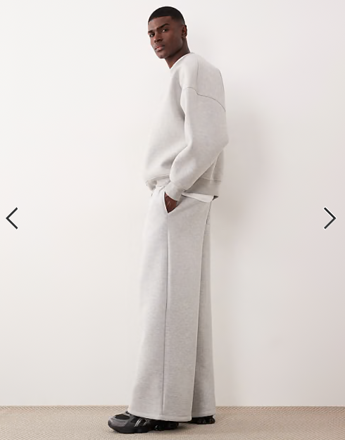 ASOS DESIGN heavyweight super wide leg sweatpants in scuba-style fabric in gray heather