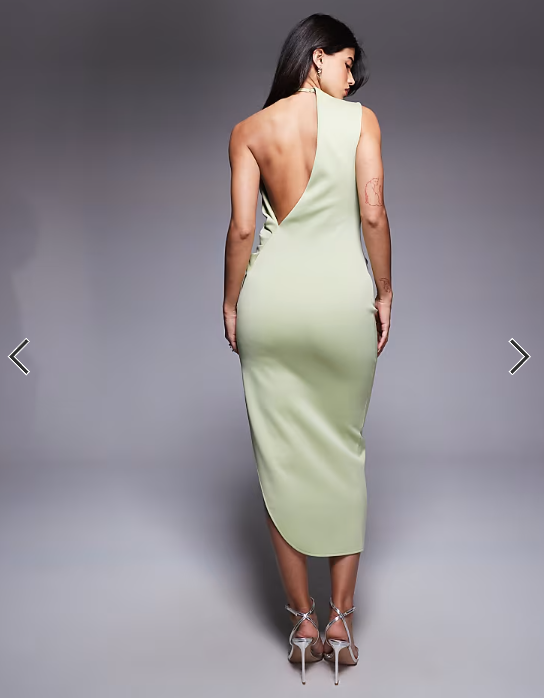 Asos - one shoulder midi dress in sage scuba
