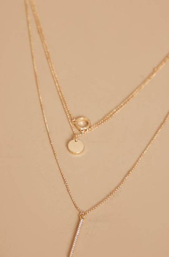 Gold Diamante Circle & Drop Pendant Necklace