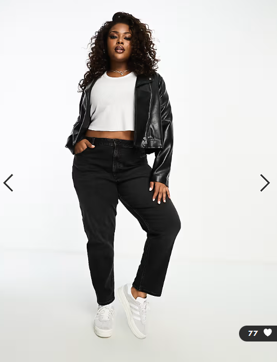 ASOS DESIGN Curve slim fit comfort mom jeans in washed black