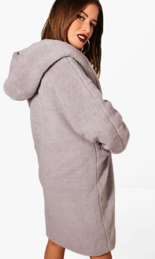 Boohoo Petite Oversized Hooded Teddy Coat - grey