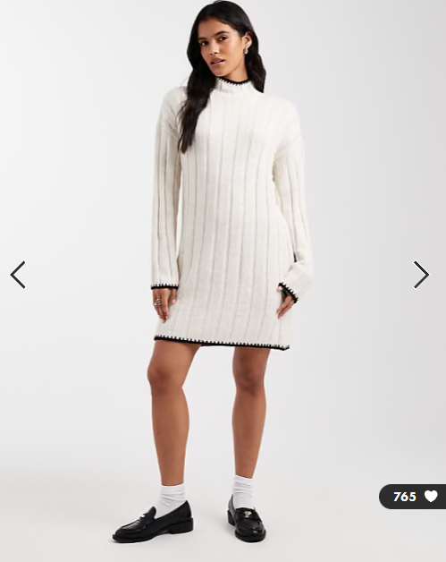 ONLY contrast stitch knitted mini dress in white