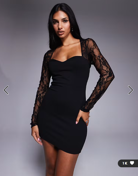 ASOS DESIGN mini dress with cutaway lace long sleeves in black