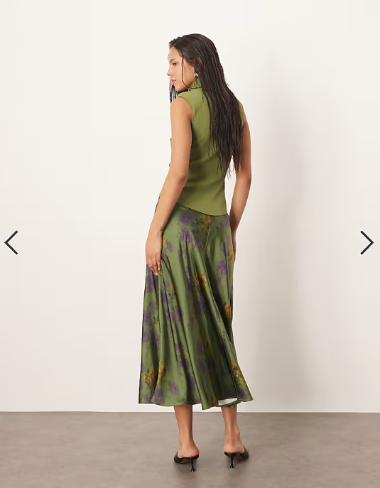 ARRANGE knit drop waist midi dress with satin skirt in inky floral
