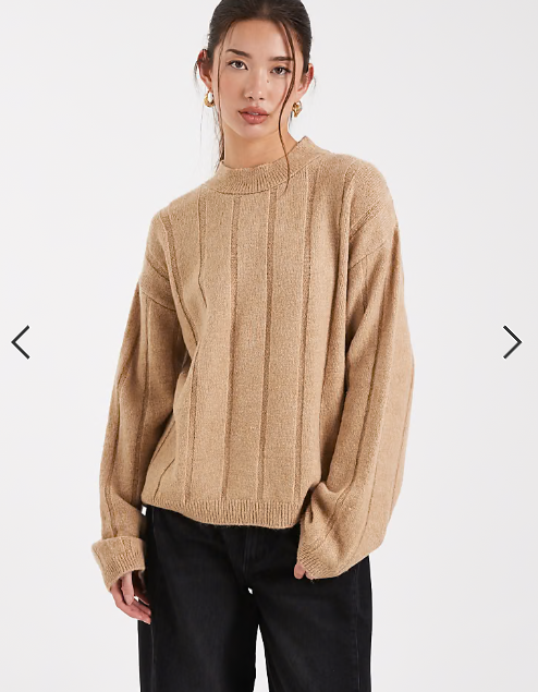 ASOS DESIGN fluffy knitted ribbed jumper co-ord in brown