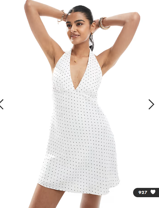 Hollister crepe halter neck mini dress in white and navy polka dots