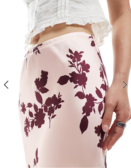 New Look floral satin midi skirt in pink