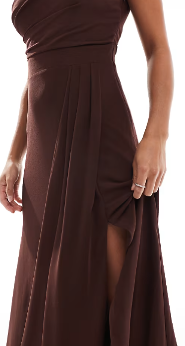 Asos - TFNC Petite Bridesmaid chiffon maxi dress with wrap skirt in chocolate