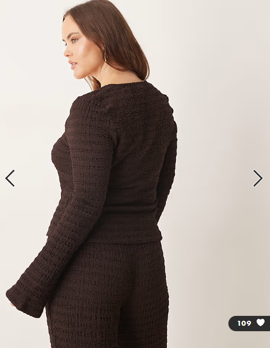 ASOS DESIGN Curve co-ord textured square neck flare sleeve top in chocolate