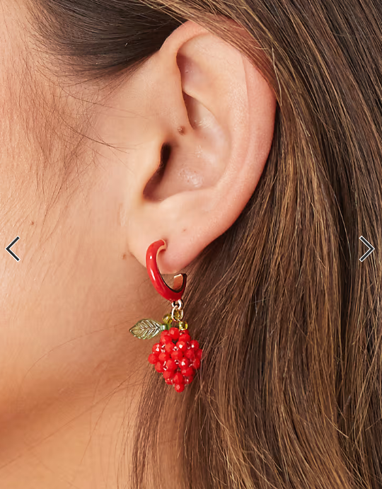 ASOS DESIGN hoop earrings with mini beaded strawberries in red