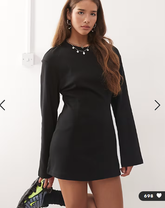 Monki cinched waist long sleeve mini t-shirt dress in black