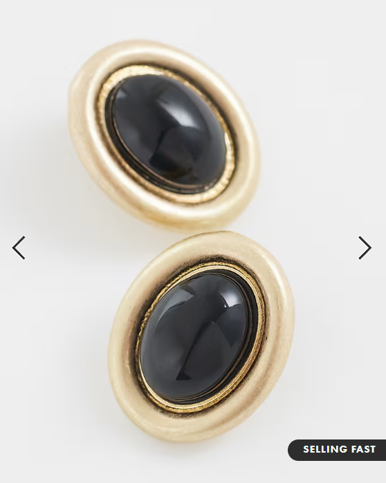 ASOS DESIGN stud earrings with black resin stone set in brushed gold tone