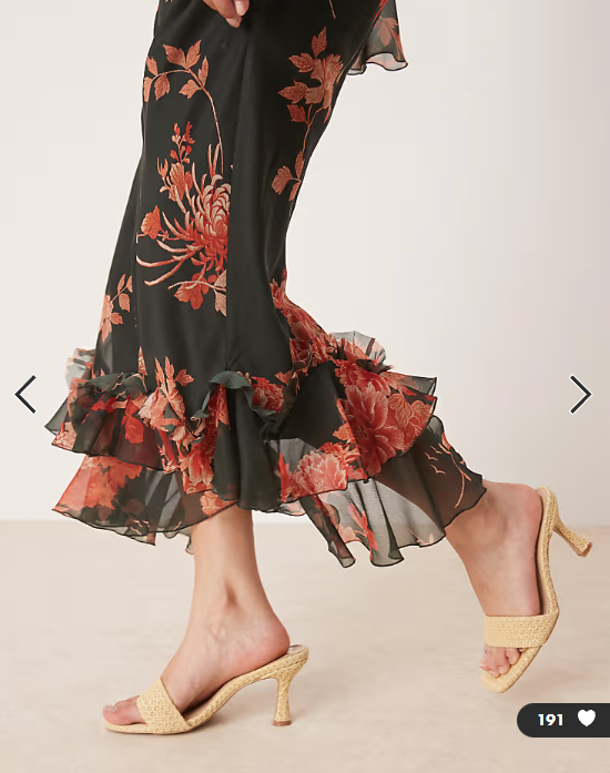 ASOS DESIGN flutter sleeve maxi dress with frill hem in black and red floral