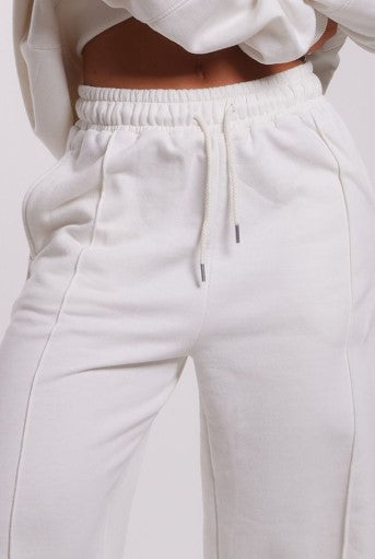 White Oversized Pintuck Wide Leg Joggers