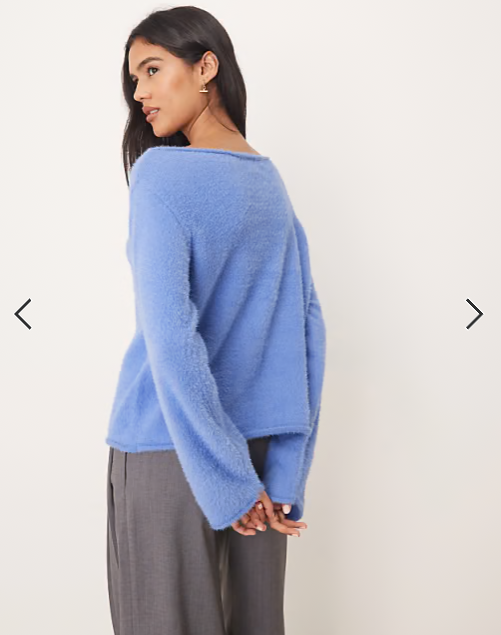 ASOS DESIGN eyelash off shoulder jumper in blue