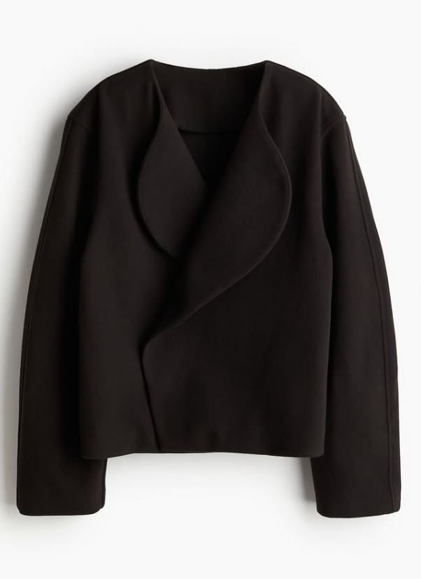 H&M - FELTED JACKET WITH SHAWL COLLAR- Blaxk
