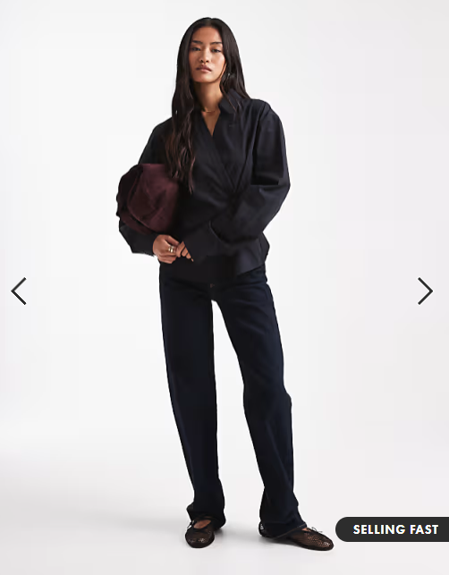 ASOS DESIGN wrap shirt with cocoon sleeve in black