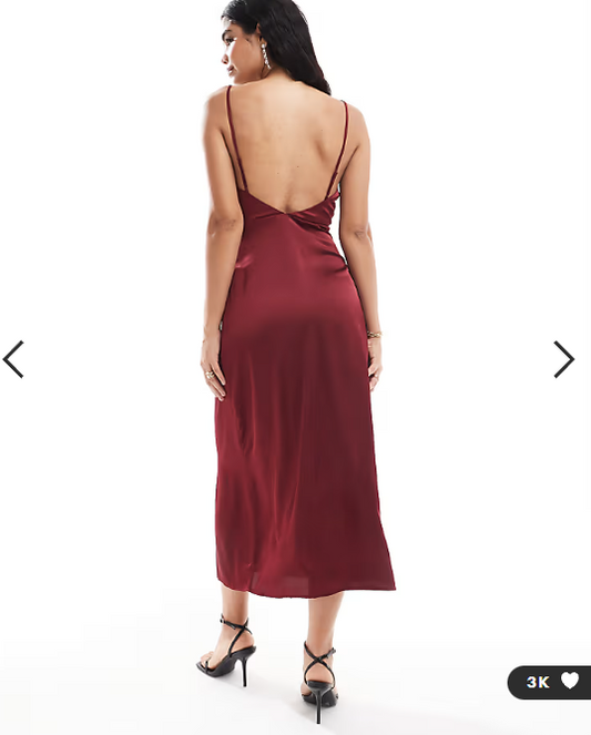 Vila satin cowl neck cami maxi dress in red
