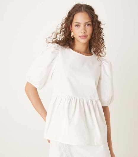 Vila puff sleeve cotton poplin top in white