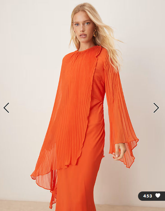 ASOS DESIGN exaggerated pleated sleeve bias maxi dress in orange