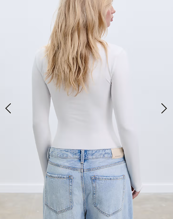 Stradivarius Long sleeve polyamide bodysuit in ecru