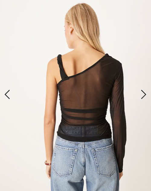 ASOS DESIGN twist strap asymmetric mesh top in black