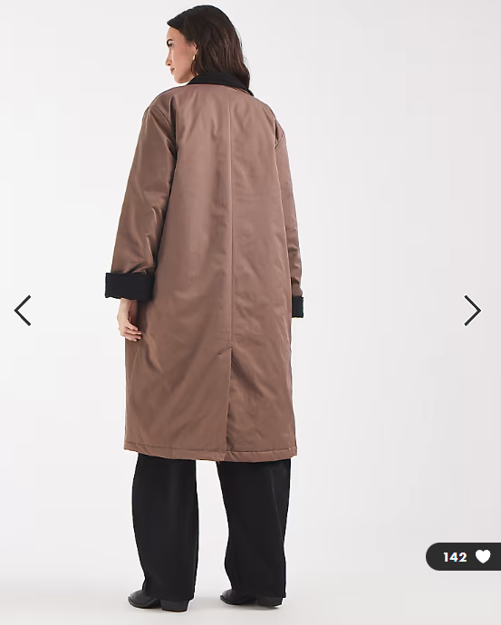 Pieces longline trench coat with cord collar detail in light brown