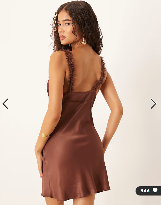 ASOS DESIGN frill detail cami satin slip mini dress in chocolate
