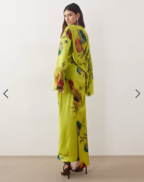 ARRANGE high neck satin long sleeve maxi dress in blurred floral