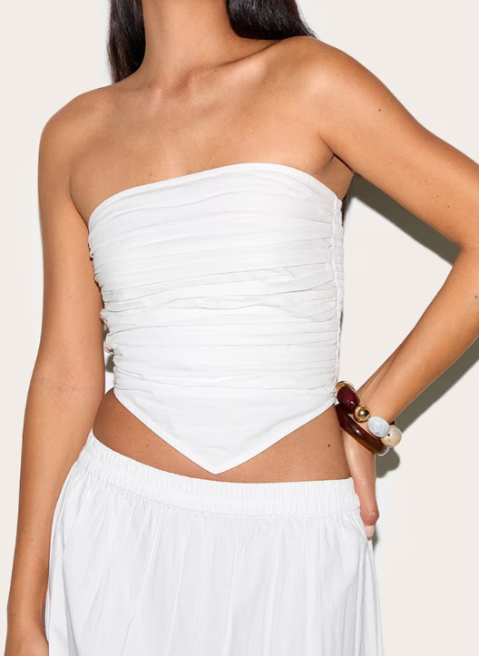 Plt - Tall White Cotton poplin Ruched Front Crop Top White