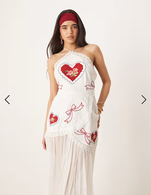For Love & Lemons Mi Amore embroidered maxi dress in white