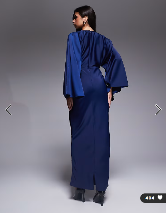 ASOS DESIGN textured satin batwing bias waisted maxi dress in navy