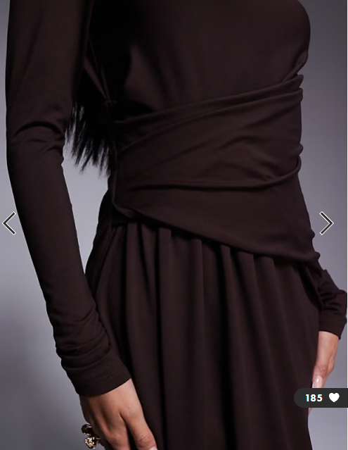 ASOS DESIGN soft touch long sleeve drape maxi dress in chocolate