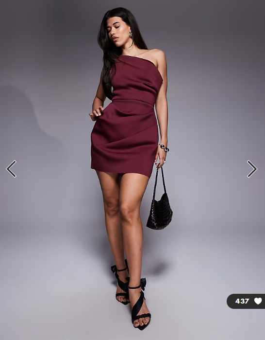 ASOS DESIGN slouch neckline cinched waist mini dress in scuba-style fabric in plum