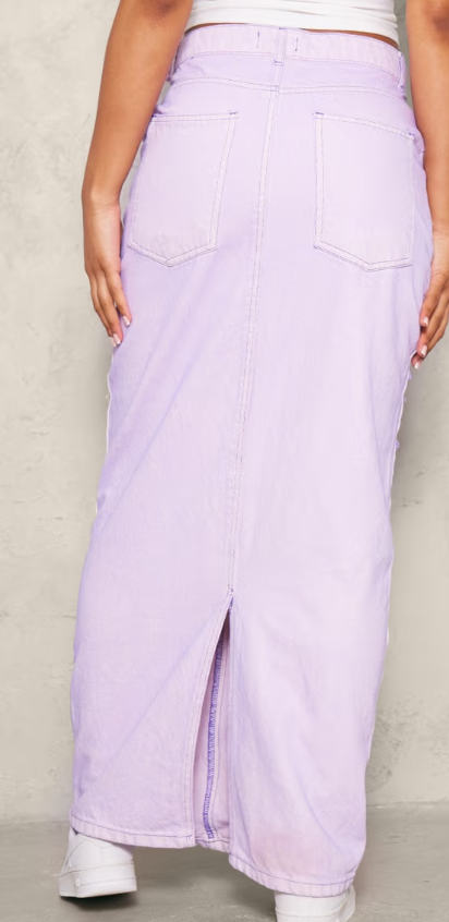Plt - Washed Lilac Distressed Extreme Denim Midi Skirt
