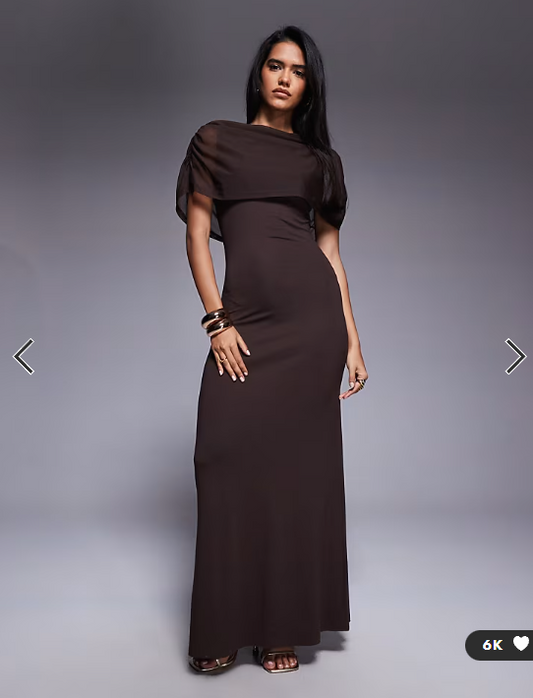 ASOS DESIGN mesh cape maxi dress in chocolate brown