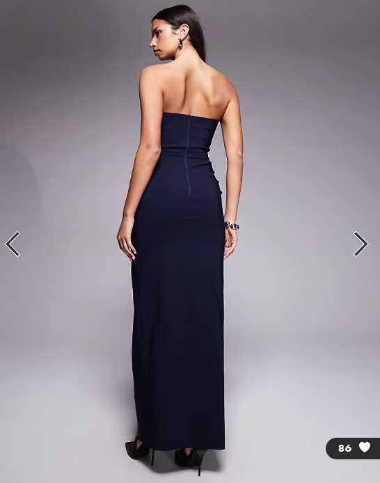 Vesper Bengaline bow front detail bandeau thigh split maxi dress in navy