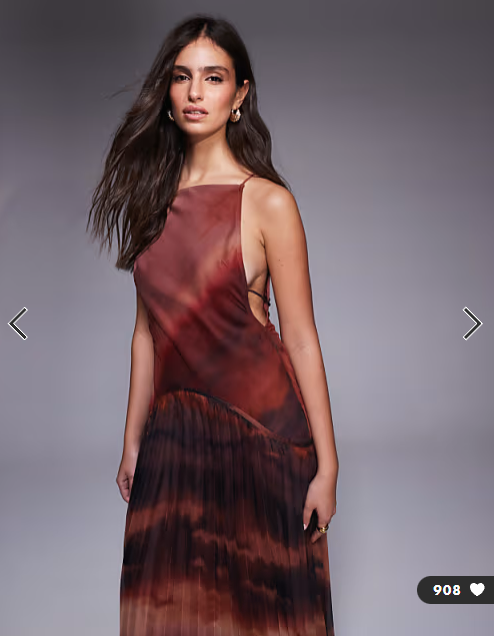 ASOS DESIGN square neck dropped waist maxi dress with pleated skirt in ombré print
