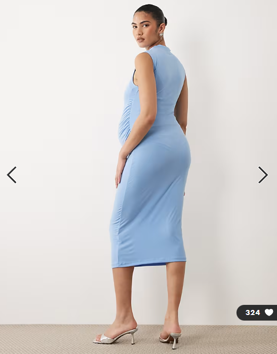 Mamalicious Maternity sleevelss slinky ruched detail midi dress in blue