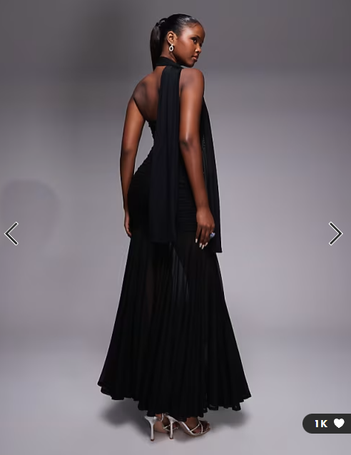 TFNC bandeau maxi dress with full sheer skirt and scarf detail in black