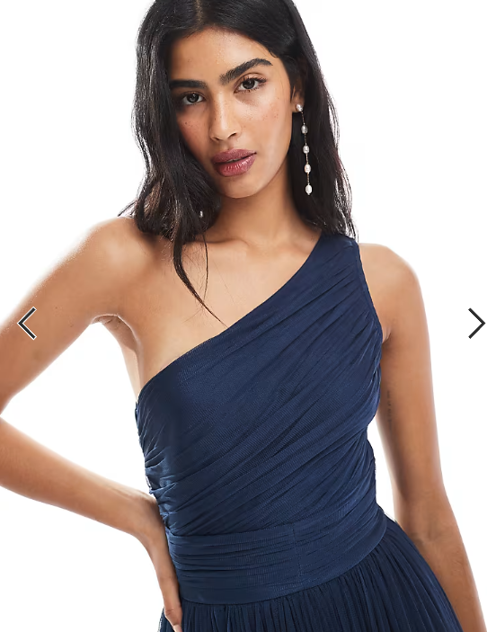 Lace & Beads Bridesmaid one shoulder maxi dress in navy