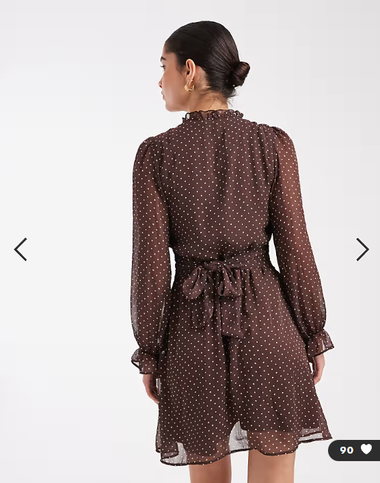 Asos - New Look polka dot chiffon cinched waist mini dress in brown