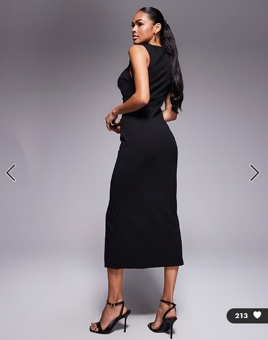 ASOS DESIGN slash neck ruched midi dress in black