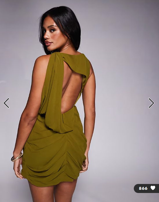ASOS DESIGN extreme drape open back mini dress in olive green