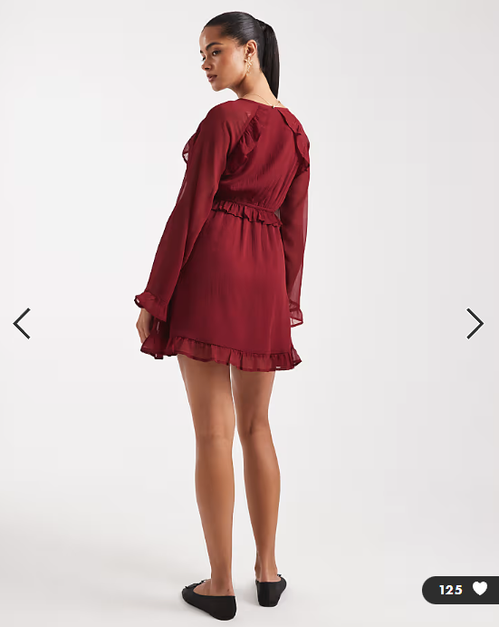 Wednesday's Girl floaty v-neck mini smock dress in burgundy