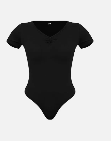 PrettyLittleThing Black Sculpt Gathered Short Sleeve Bodysuit