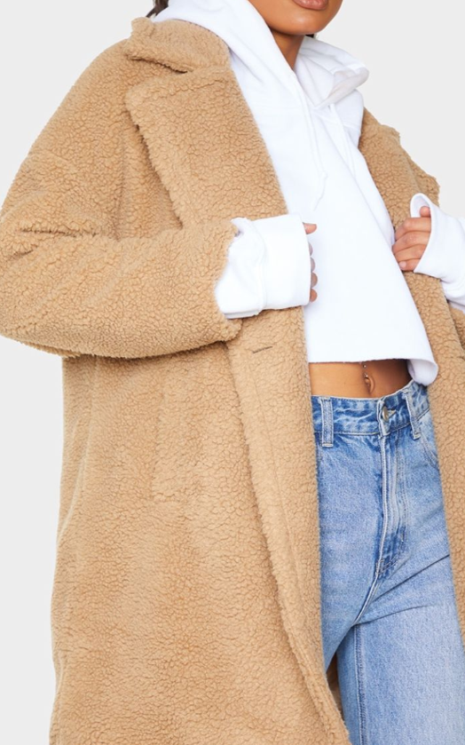 Plt - Camel Borg Lapel Drop Arm Midi Coat